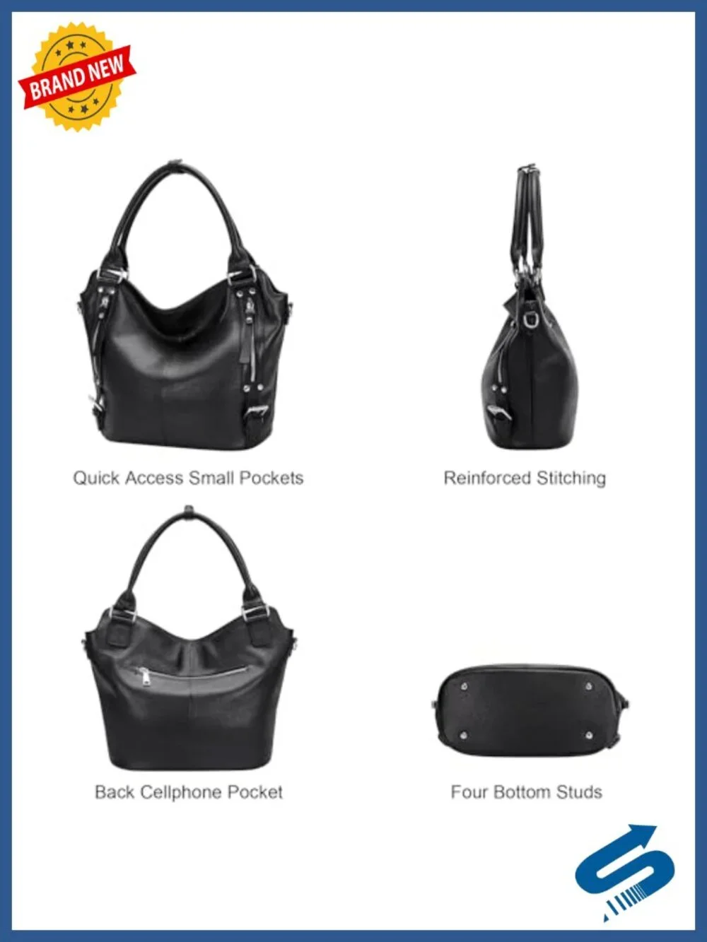 Genuine Leather Hobo Tote Crossbody with Multiple Pockets, Adjustable Straps